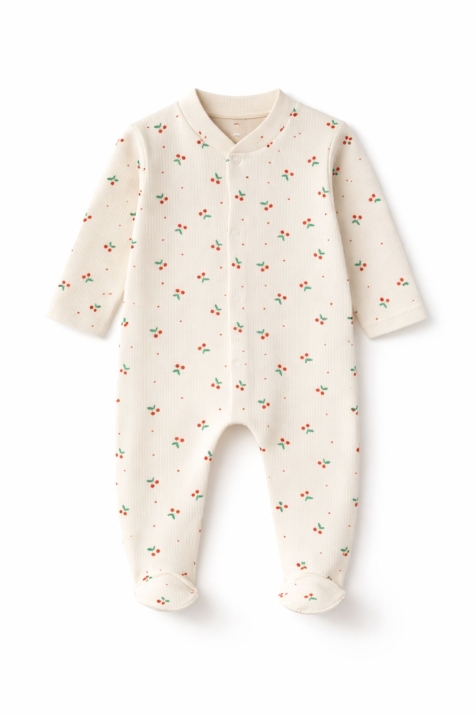 Бебешки гащеризон с дълъг ръкав за момиче, бежов цвят