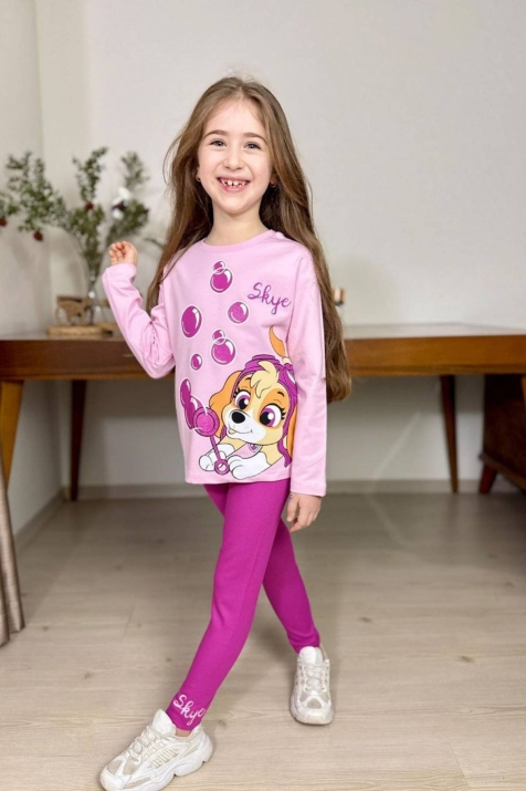 Детски комплект за момиче с дълъг ръкав, розов цвят