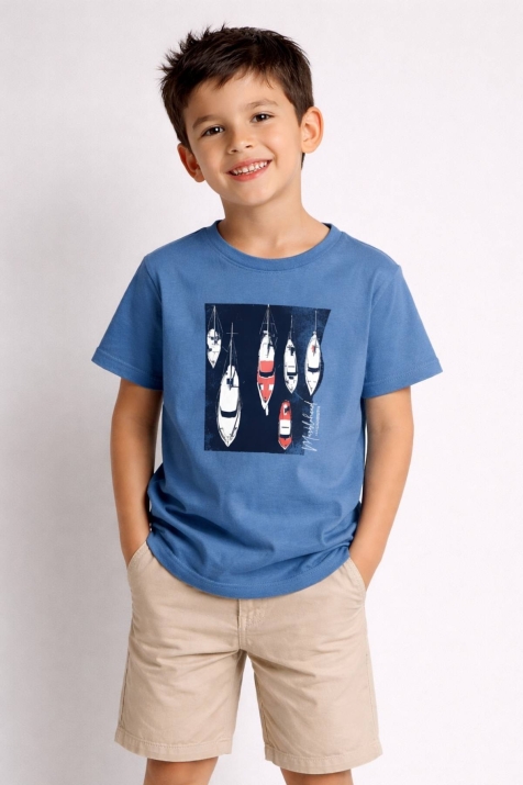 Детска тениска за момче, син цвят