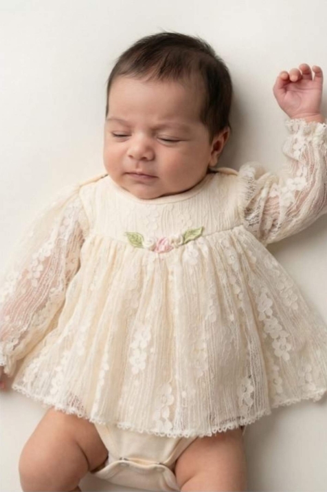 Бебешка боди рокля, цвят екрю