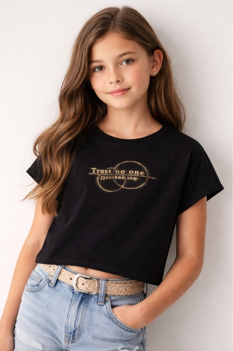 Детска тениска за момиче, черен цвят