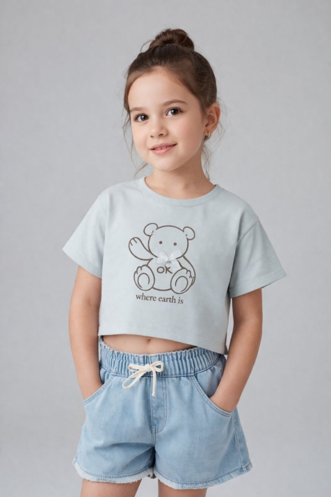 Детска тениска момиче, зелен цвят