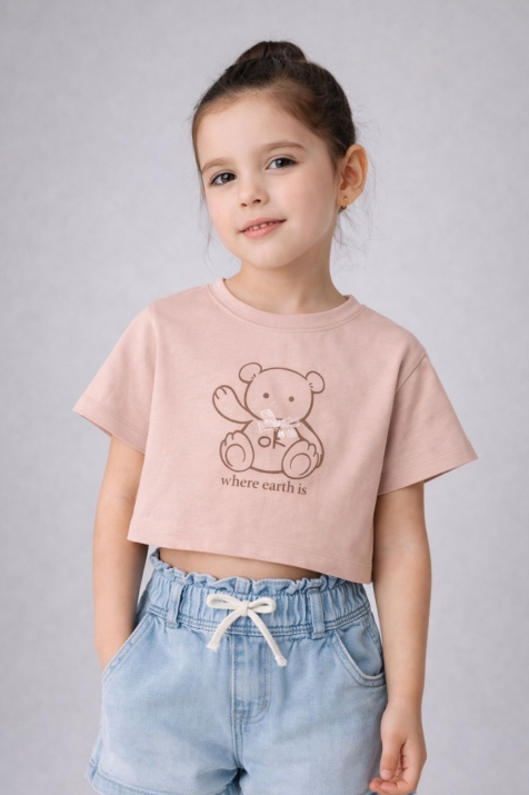 Детска тениска момиче, тъмно розов цвят