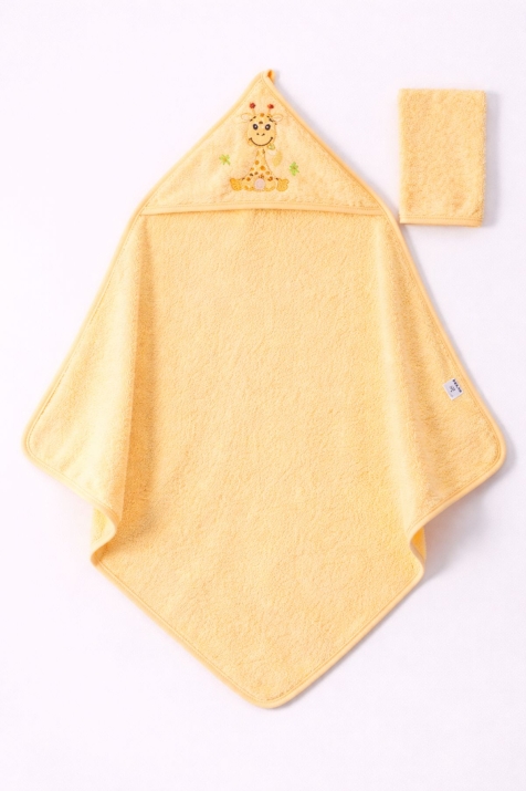 Бебешка хавлия за баня с тривка, жълт цвят