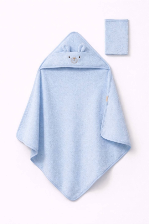 Бебешка хавлия за баня с тривка, син цвят
