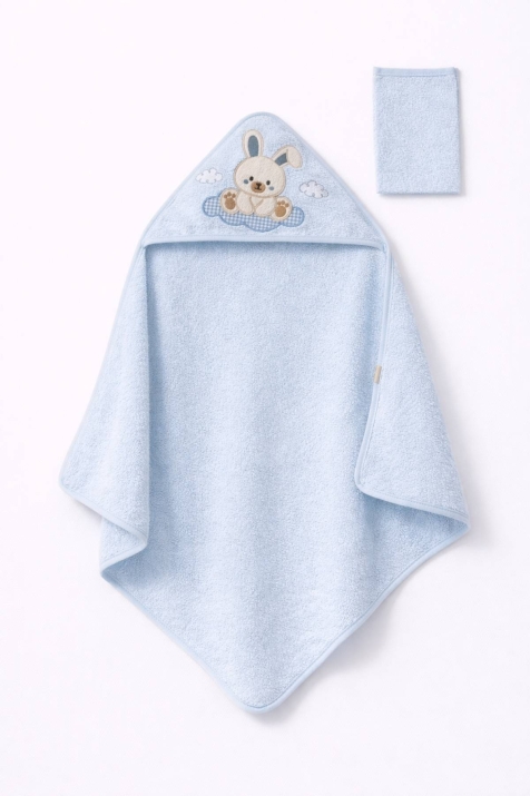 Бебешка хавлия за баня с тривка, син цвят