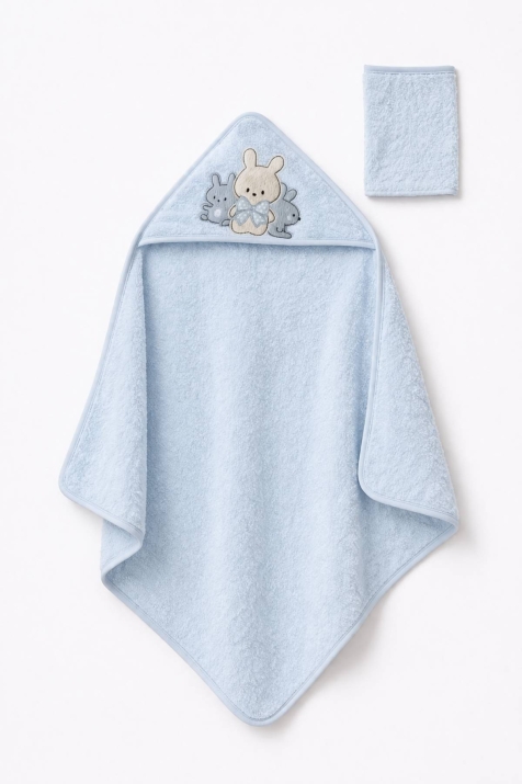 Бебешка хавлия за баня с тривка, син цвят