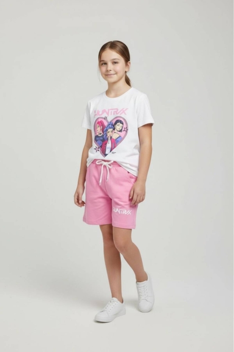 Детски комплект за момиче с къс ръкав, розов цвят