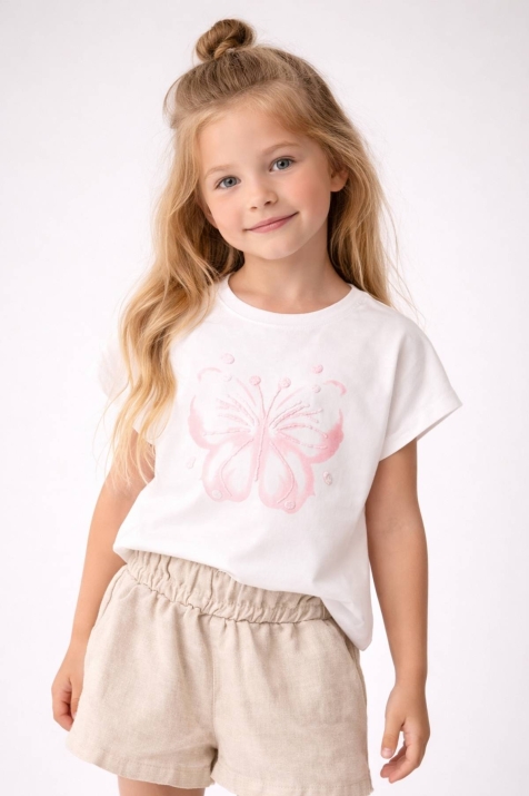 Детска тениска за момиче, цвят екрю