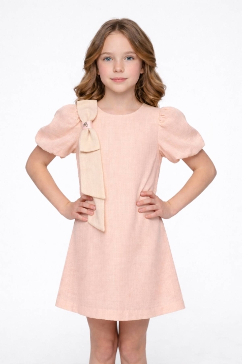 Детска рокля с къс ръкав, светло розов цвят 