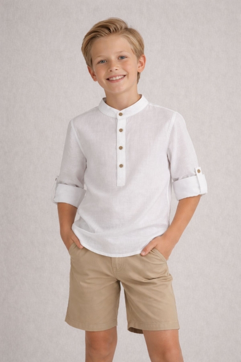 Детска риза за момче дълъг ръкав, бял цвят