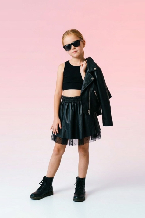 Детска кожена пола, черен цвят