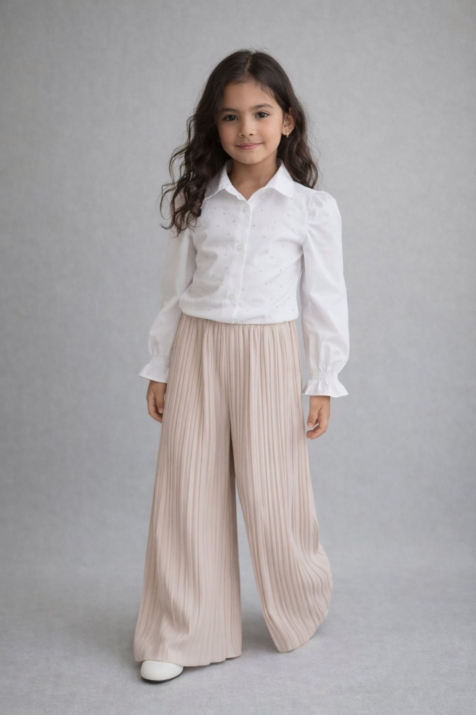 Детска риза за момиче с дълъг ръкав, бял цвят 