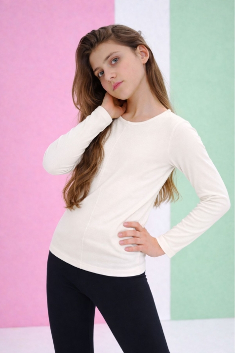 Детска блуза за момиче, цвят екрю