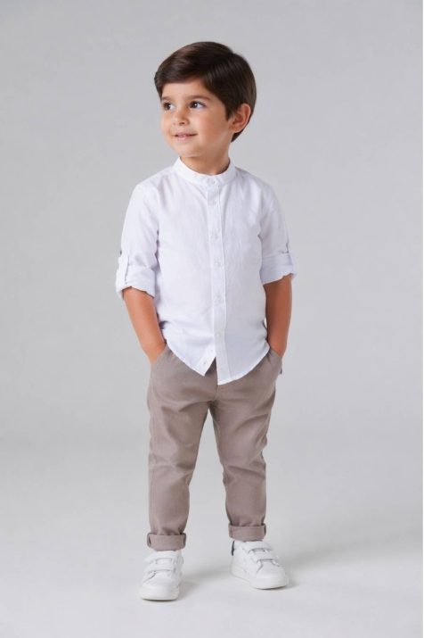 Детска риза за момче с дълъг ръкав, бял цвят 