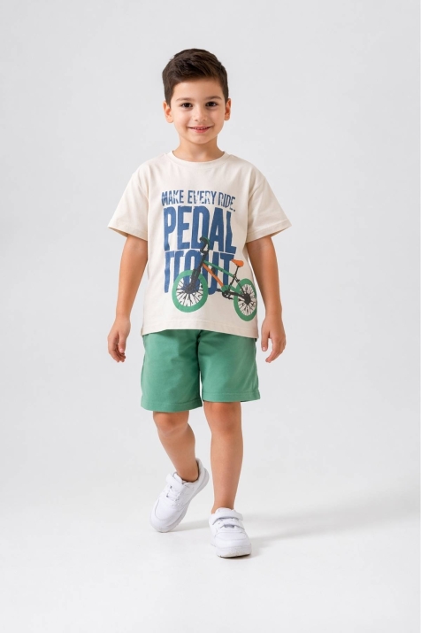 Детски комплект за момче къс ръкав, зелен цвят  