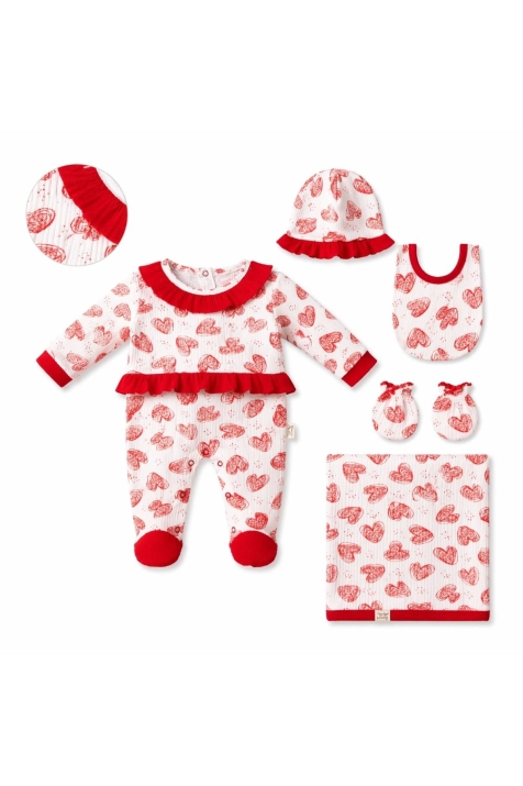 Бебешки комплект за изписване от 5 части, червен цвят 