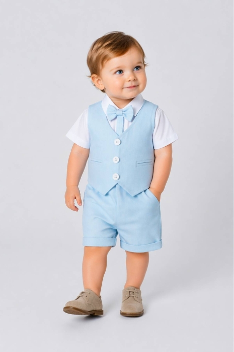 Официален бебешки комплект за момче с къс ръкав, светло син цвят