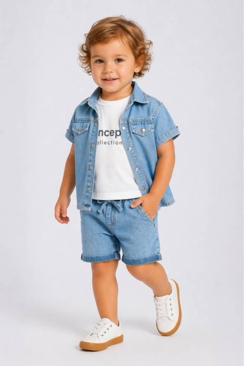 Детски комплект за момче с къс ръкав, син цвят