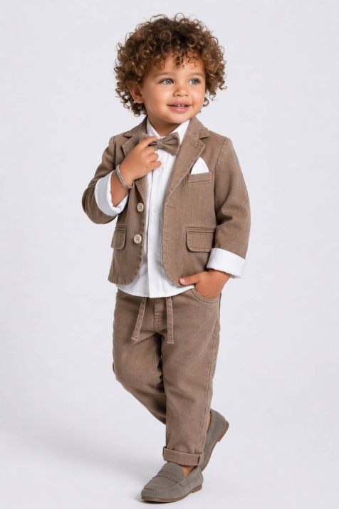 Официален детски комплект за момче с дълъг ръкав, кафяв цвят