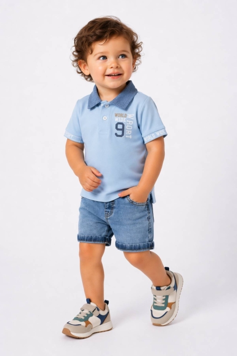 Детски комплект за момче с къс ръкав, светло син цвят