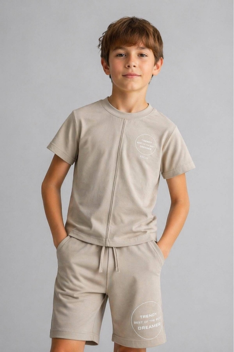 Детски комплект за момче с къс ръкав, бежов цвят 