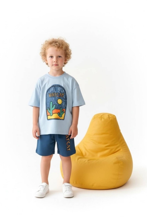 Детски комплект за момче с къс ръкав, син цвят 