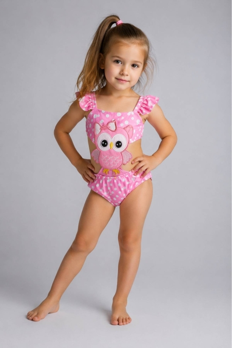 Детски бански момиче Бухалче, розов цвят