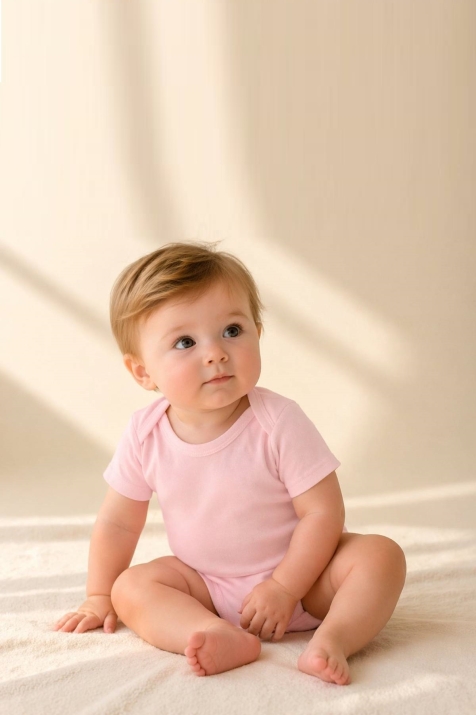 Бебешко боди с къс ръкав, розов цвят