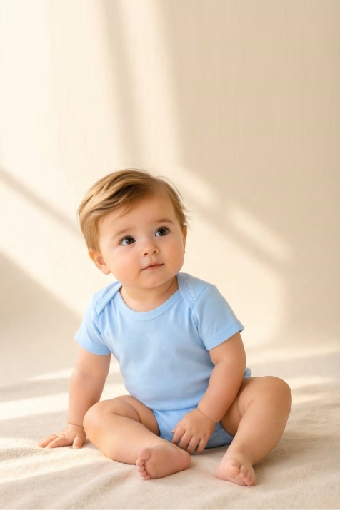 Бебешко боди с къс ръкав, син цвят