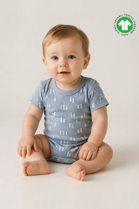 Бебешко боди органичен памук за момче с къс ръкав, зелен цвят 
