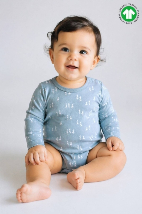 Бебешко боди органичен памук за момче с дълъг ръкав, зелен цвят