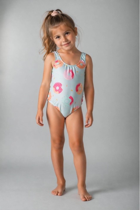 Детски бански момиче, син цвят