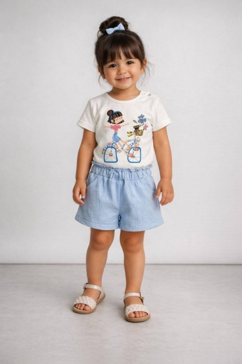 Детски комплект за момиче с къс ръкав, син цвят