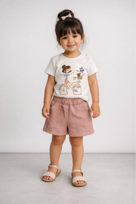 Детски комплект за момиче с къс ръкав, розов цвят