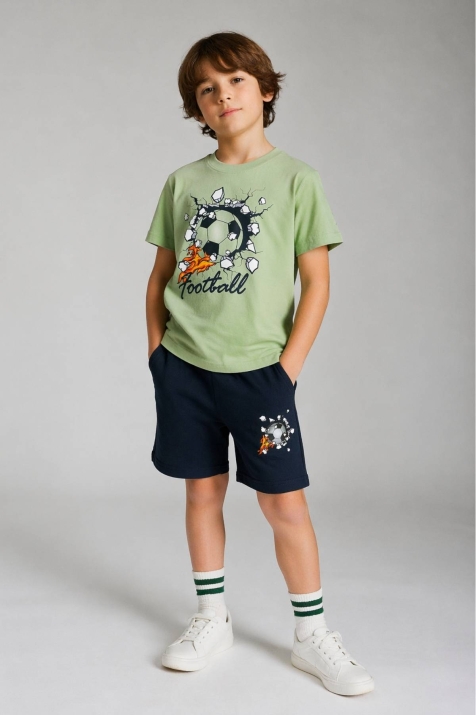 Детски комплект за момче с къс ръкав, зелен цвят