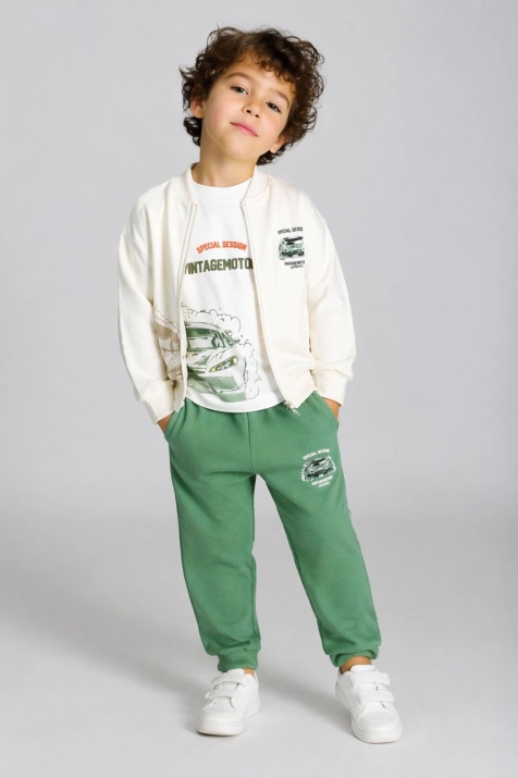 Детски спортен екип за момче с дълъг ръкав 3 части, бежов цвят