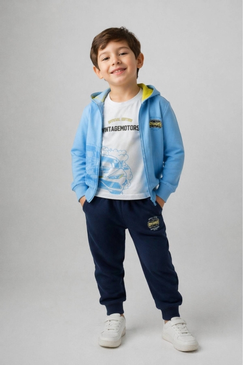 Детски спортен екип за момче с дълъг ръкав 3 части, син цвят