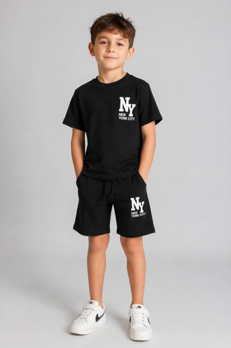 Детски комплект за момче с къс ръкав, черен цвят 