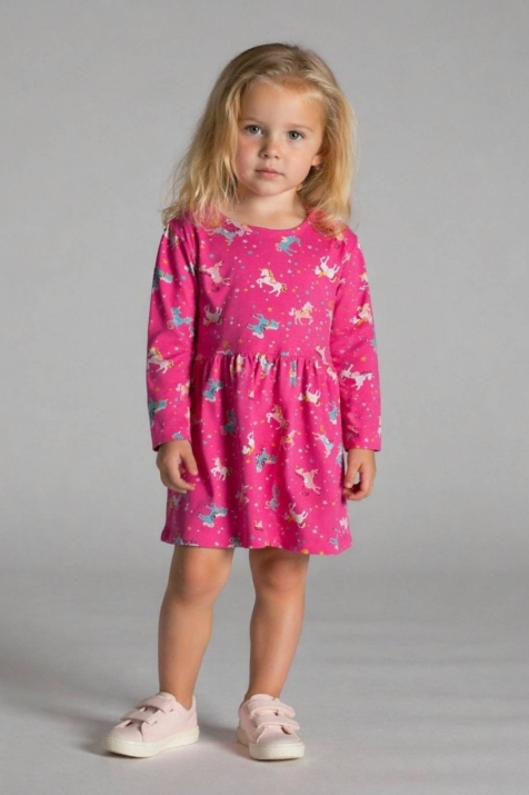 Детска рокля дълъг ръкав , розов цвят.