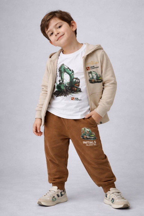 Детски спортен екип за момче с дълъг ръкав 3 части, бежов цвят
