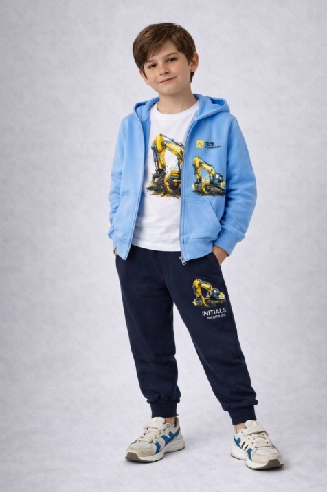 Детски спортен екип за момче с дълъг ръкав 3 части, син цвят