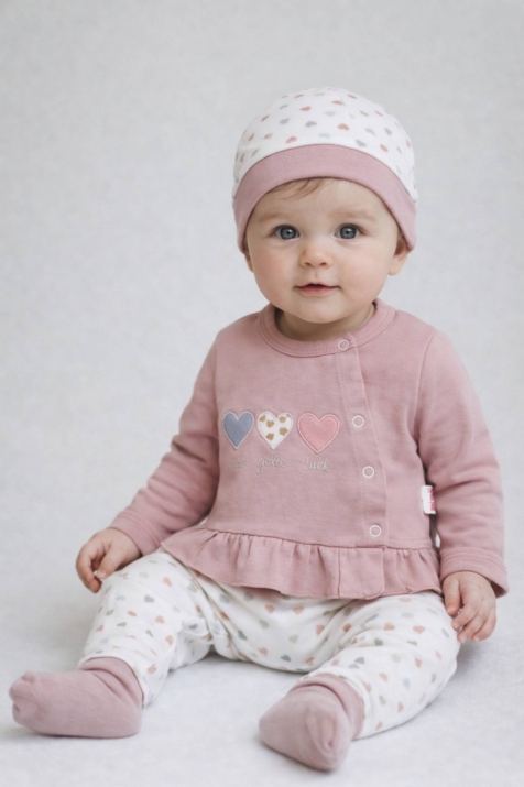 Бебешки комплект за изписване 3 части, розов цвят 