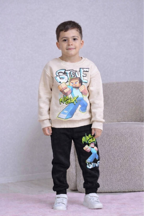 Детски комплект вата за момче с дълъг ръкав, черен цвят