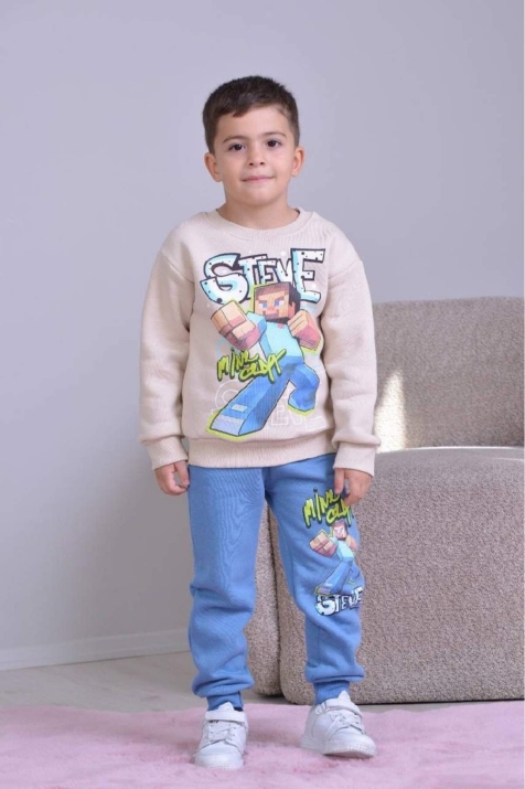 Детски комплект вата за момче с дълъг ръкав, син цвят