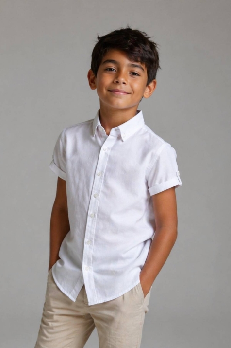 Детска риза момче къс ръкав, бял цвят