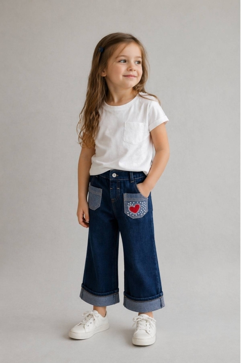 Детски дънки за момиче, син цвят