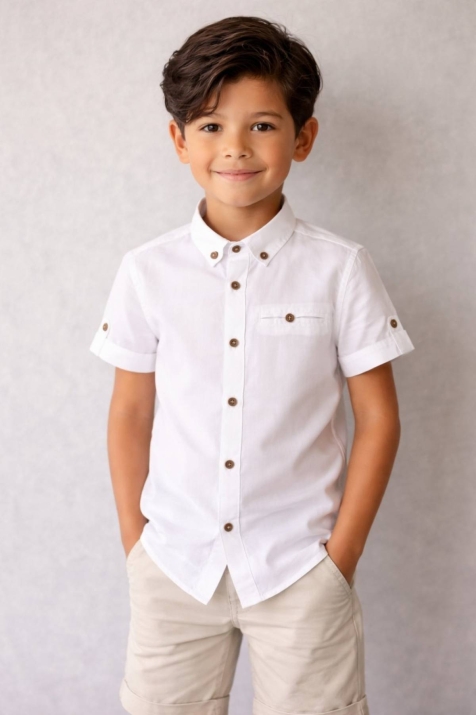 Детска риза момче къс ръкав, в бял цвят