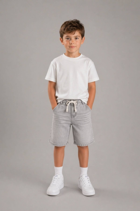 Детски къси дънкови панталонки за момче, сив цвят 