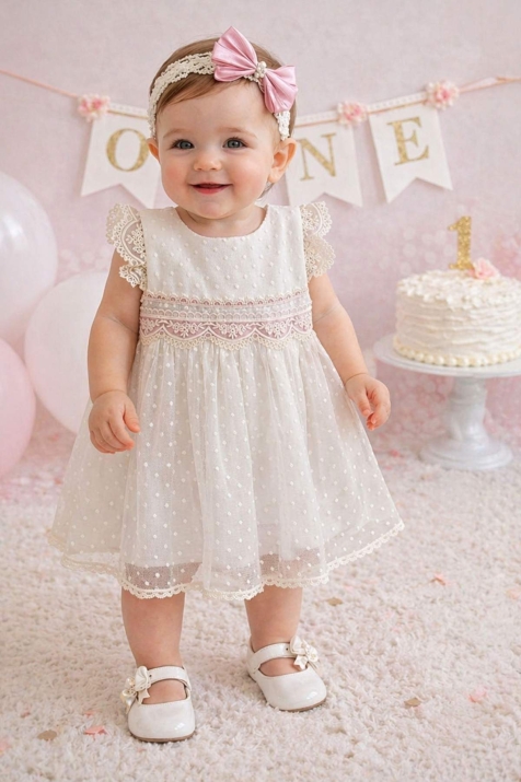 Бебешка официална рокля с къс ръкав, лилав цвят  